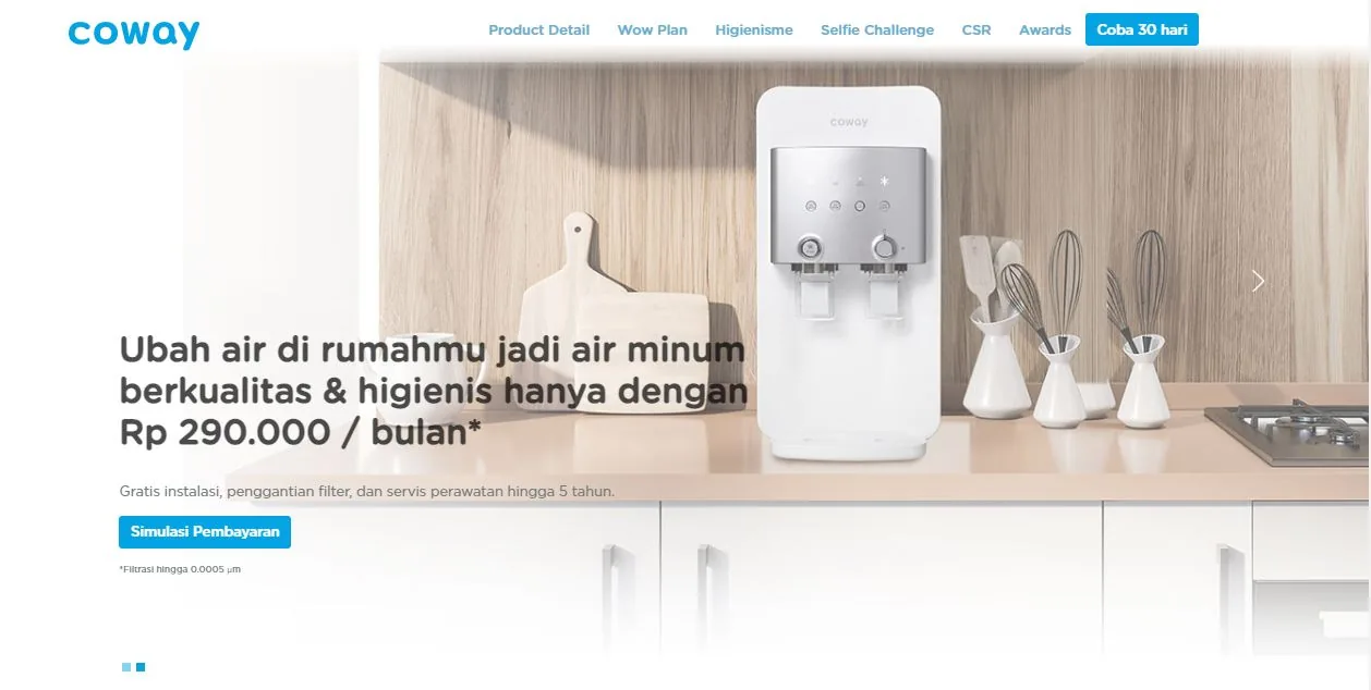 Coway product benefits and offer screen